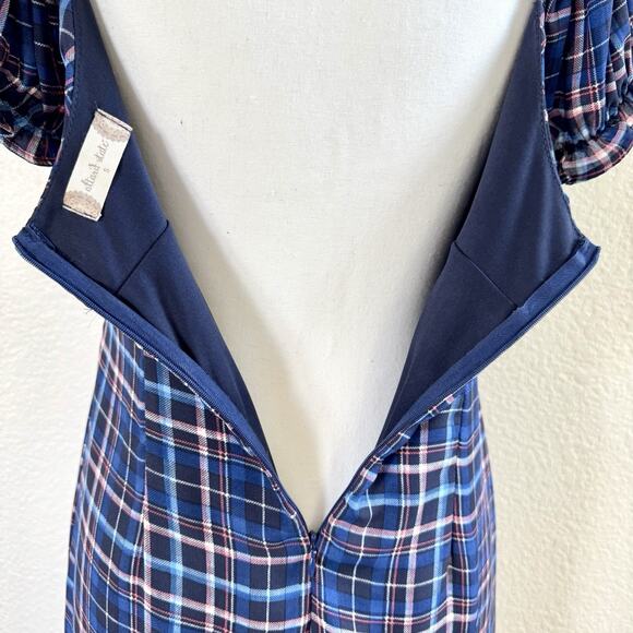 Altar'd State Britton Navy Blue Pink Puff Sleeve Plaid Summer Dress Wmn Sz Small - Picture 13 of 14